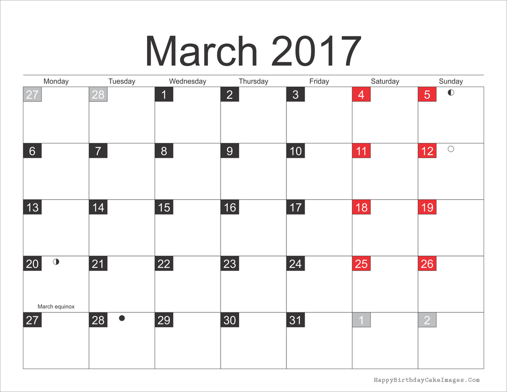 march 2017 calendar printable with holidays