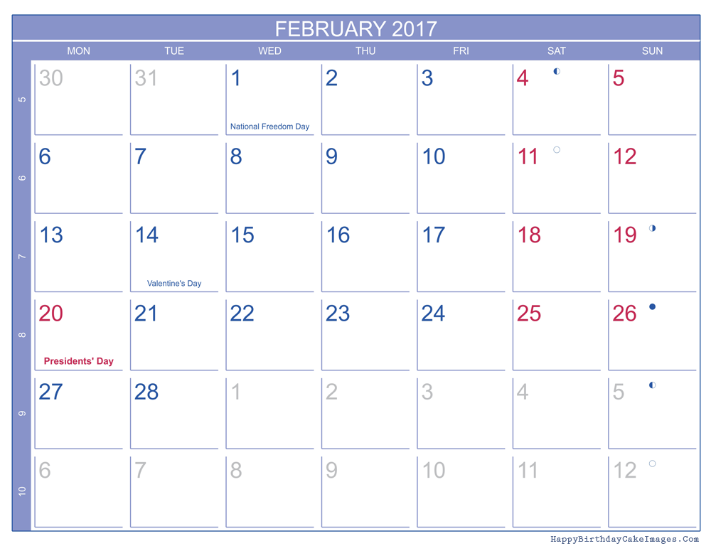 february 2017 calendar printable template