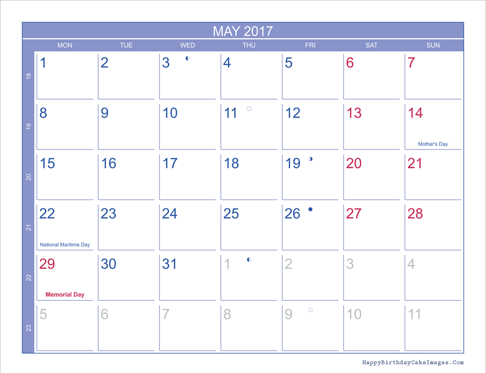 may 2017 calendar printable with holidays